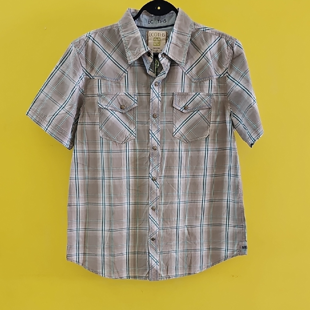 Ecoths Men's Gray Plaid Shirt